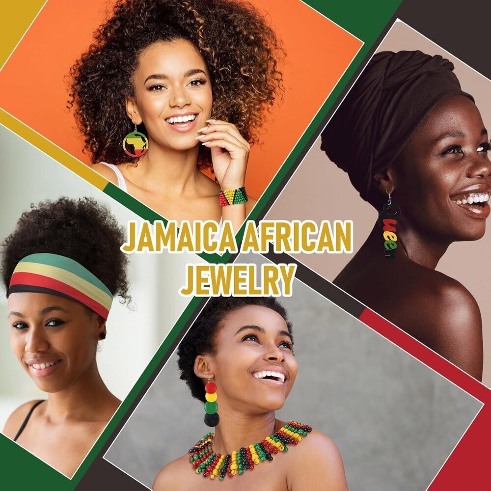 African Jamaican Accessories Set Women's Jewelry Includes Earrings Sunglasses Ba - Picture 5 of 6